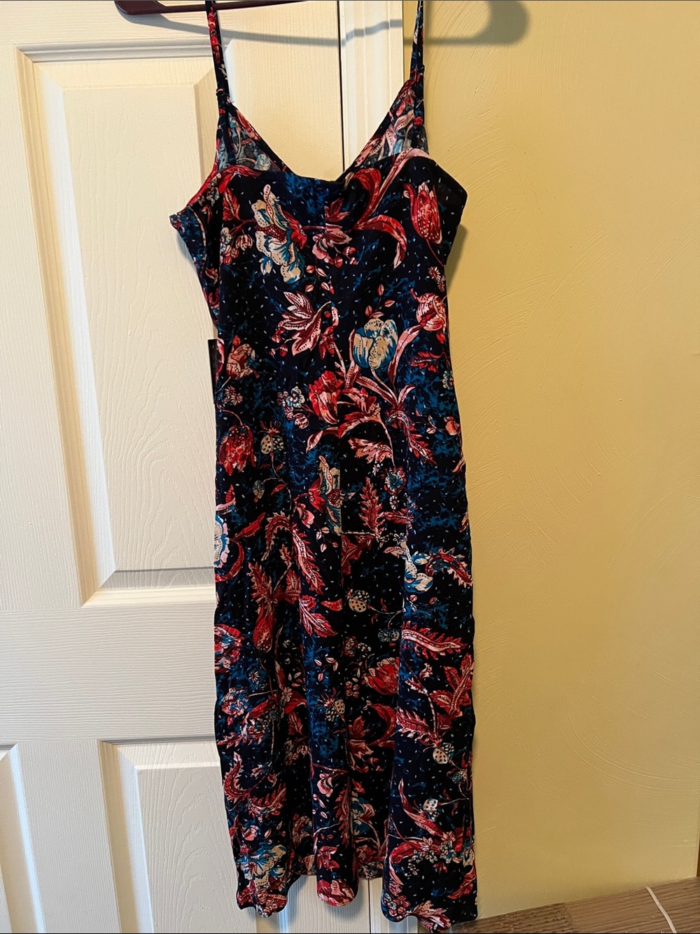Express Navy Midi Slip Dress with Red & Blue floral Print, Medium - Picture 2 of 6